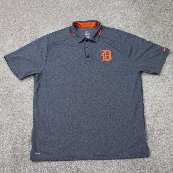 Nike Detroit Tigers Polo Shirt Men Large Blue Dri-Fit Short Sleeve Golf Pullover - Picture 1 of 14